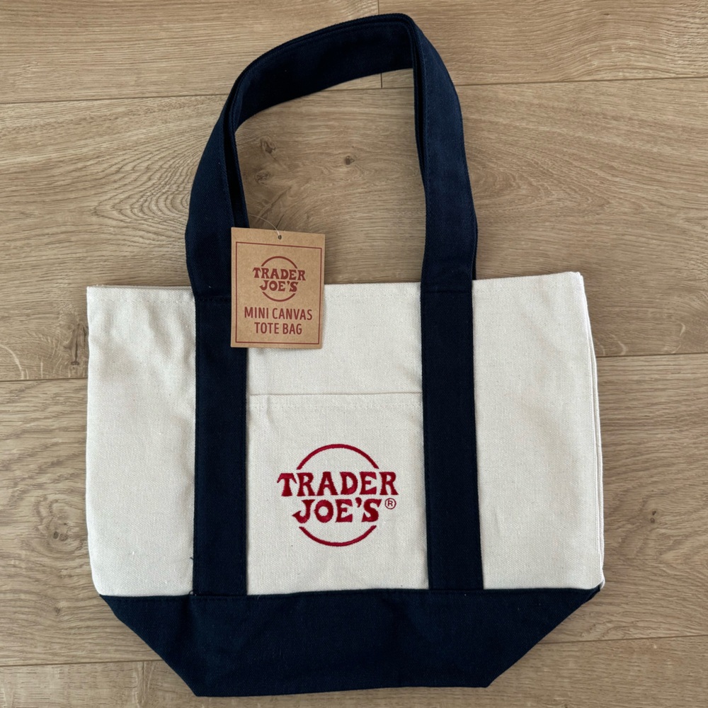 Navy blue Trader Joe’s mini canvas tote bag
